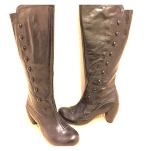 Black Leather Tall Side Button Boots Victorian NIB